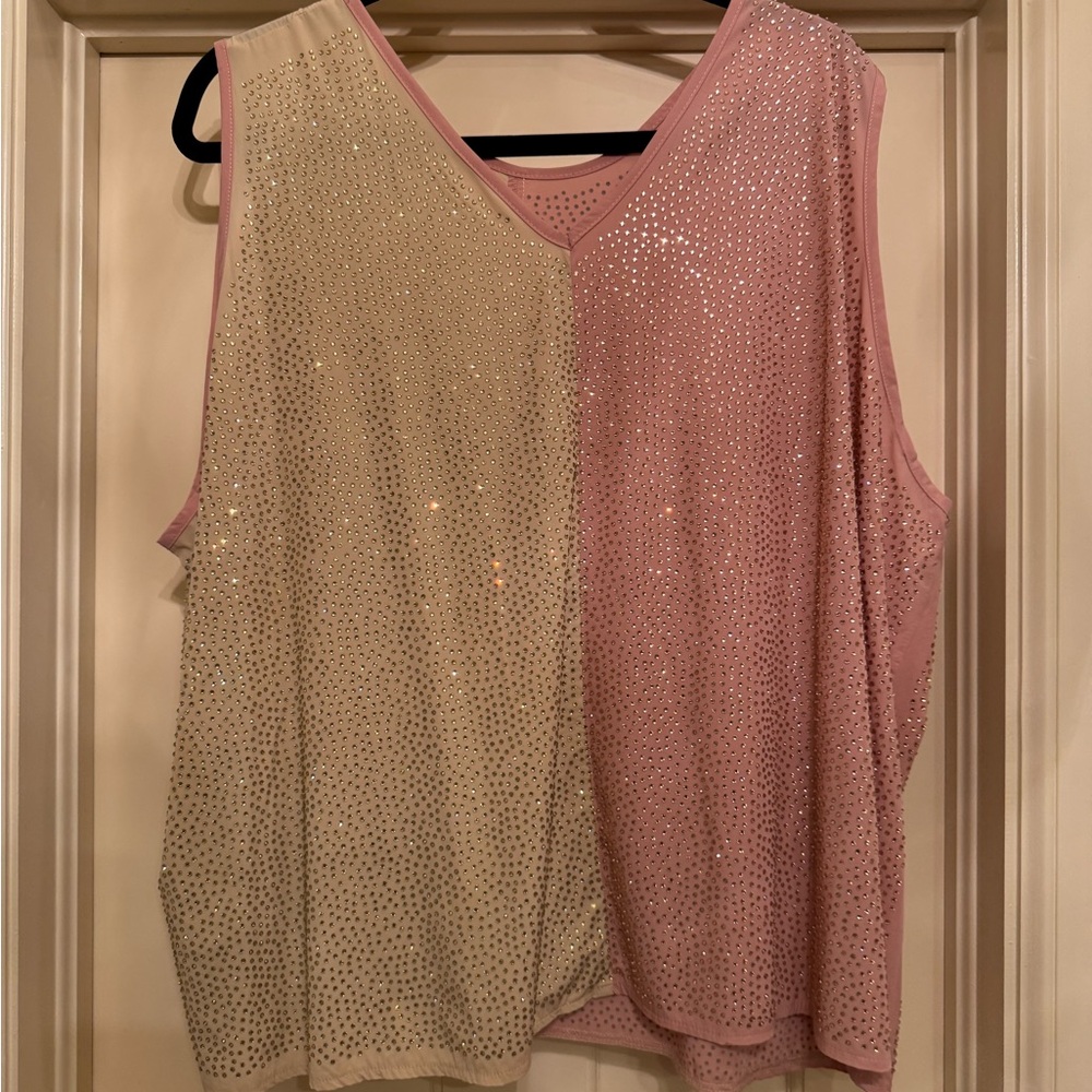 QUEEN OF SPARKLES Pink Sequin Asymmetrical Tank Top
